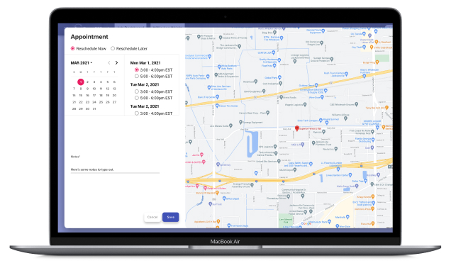 Fence360 digital product screenshot of a map and calendar user interface.